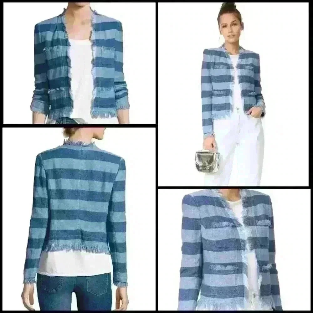 New! Ag Adriano Goldschmied Capucine Frayed Indigo Stripe In Wade Jacket Size Xs